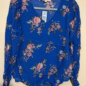 LOFT Blue and Pink Floral Blouse
